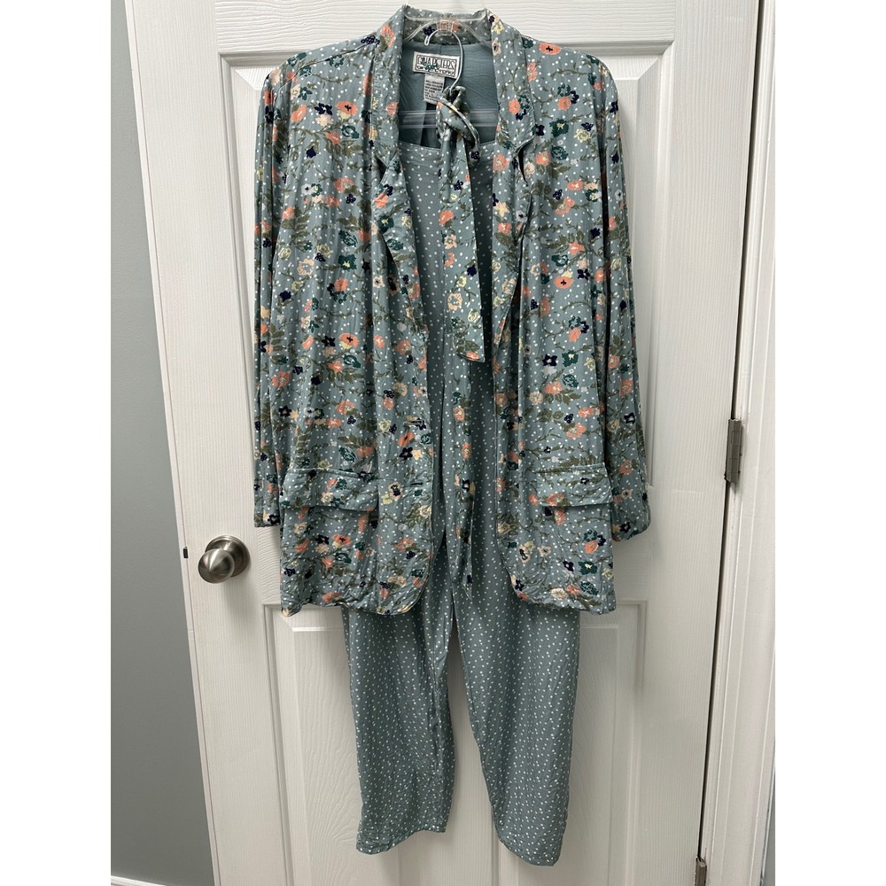 Gina Peters Sport Vtg Lg 2 Piece Set Floral Polka Dot Blazer Pants FLAWS READ